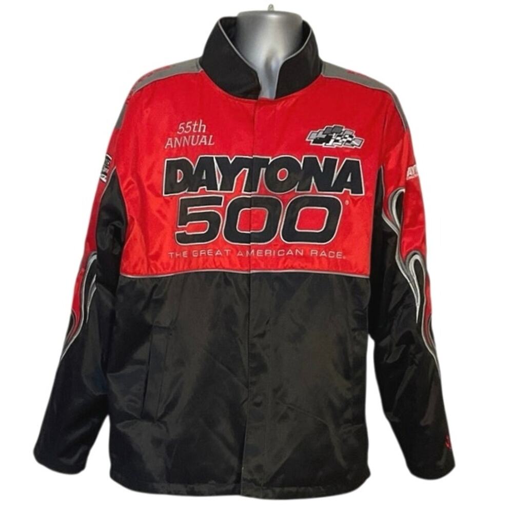 Chase Authentics Daytona 500 Jacket L NASCAR Racing 55th Annual 2013 Red Black
